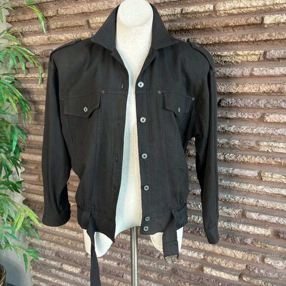 Carole Little Military Cropped Jacket Brown Cotton Twill Buttons and Belt Size 6 - Picture 8 of 13